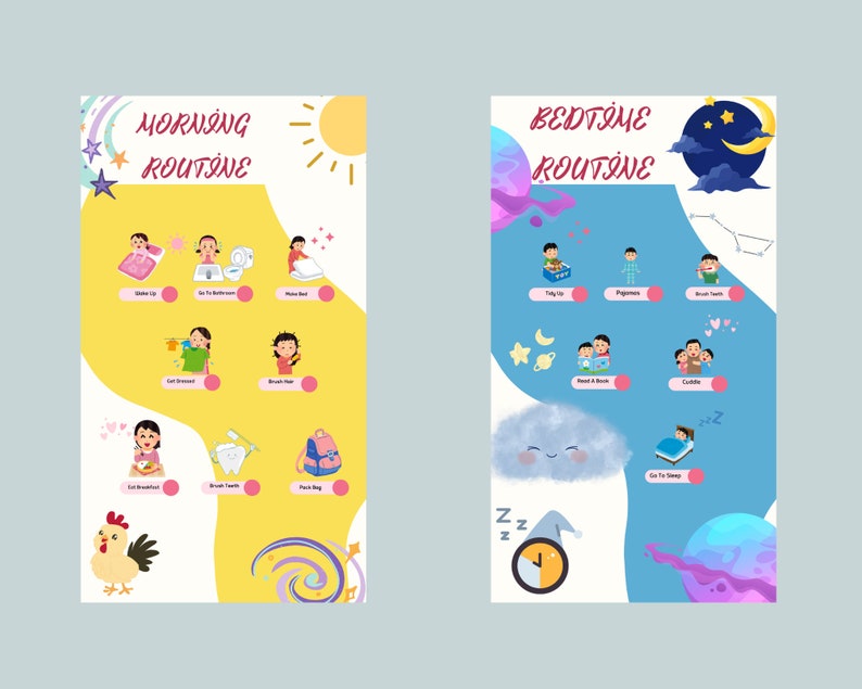 Pyjamas Routine Daily Routine Schedule for Kids - Morning and Night - Digital Download ...