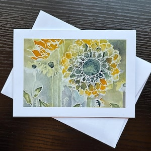 Carte d'art aquarelle tournesol - intérieur vierge - carte de voeux botanique avec enveloppe - 4,5 x 6,25 po par K.L. Rockwell
