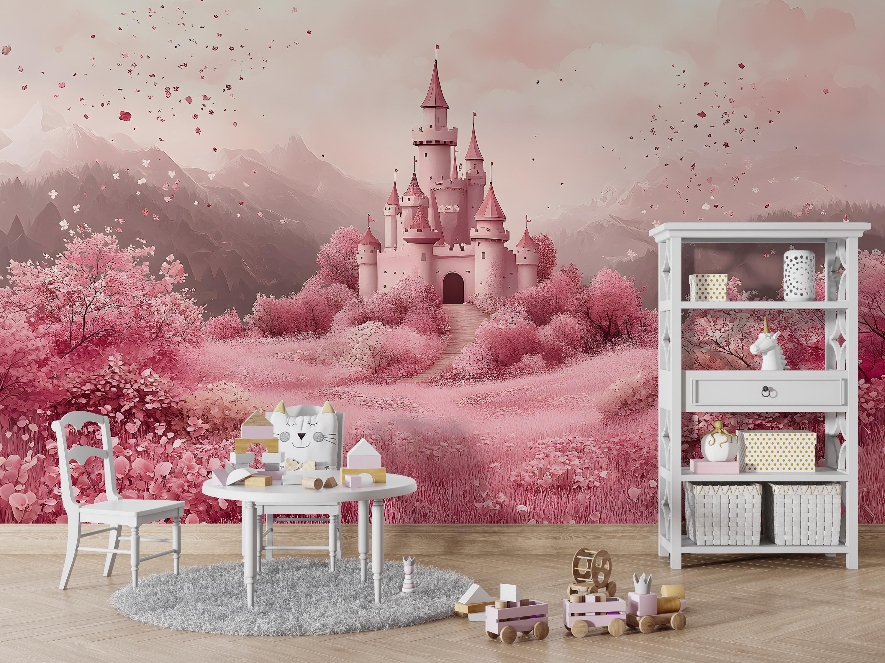 Pink Fairy Tale Castle Wallpaper Peel and Stick Wallpaper Removable ...