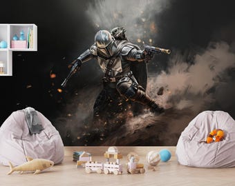 Peel-and-Stick-behang in Star Wars-stijl, Galactic Warrior-muurschildering, sci-fi ruimtebehang, decor gaming, jongensslaapkamer man Cave Mura
