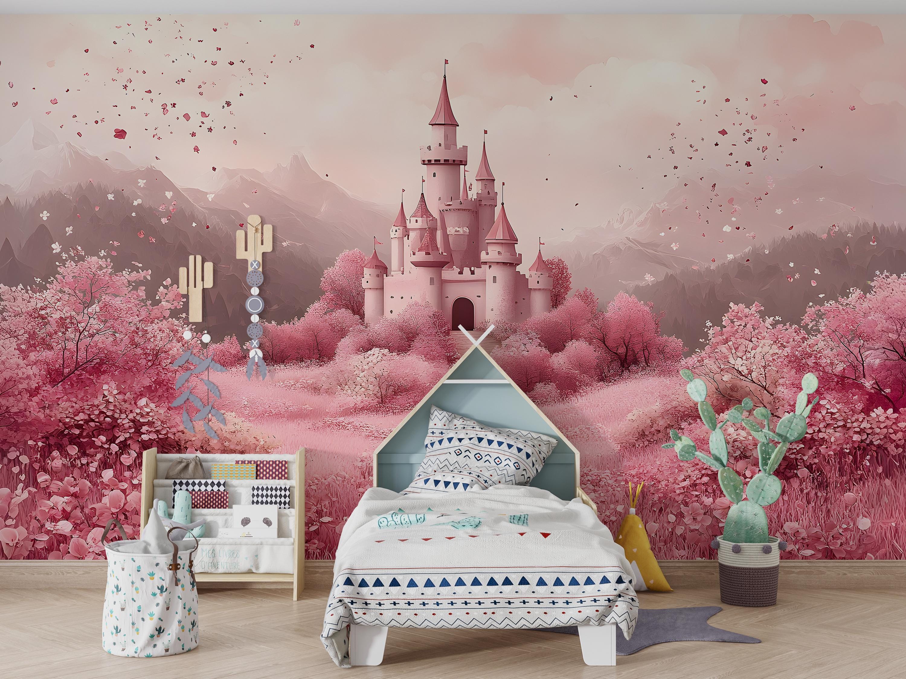 Pink Fairy Tale Castle Wallpaper Peel and Stick Wallpaper Removable ...