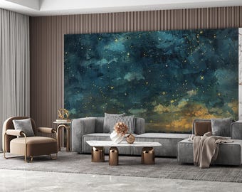 Starry Sky Peel and Stick Wallpaper, Night Sky Wall Mural, Celestial Galaxy Wallpaper, Dark Blue Removable Wallpaper, Custom Size Decor