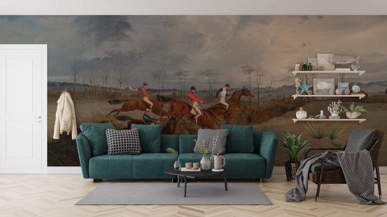 Vintage Horse Racing Peel and Stick Wallpaper – Equestrian Wall Mural ...