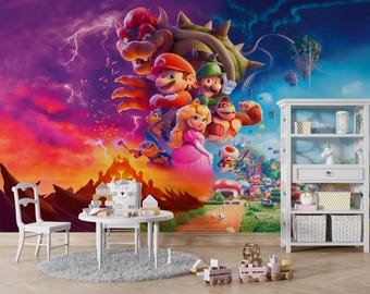 Peel and Stick-behang Super Mario, muurschildering Mario Bros, decor kinderkamer, verwisselbaar aangepast formaat, gamerkamerkunst