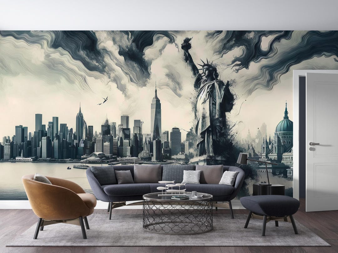 New York Skyline Statue of Liberty Wall Mural Peel and Stick Wallpaper ...