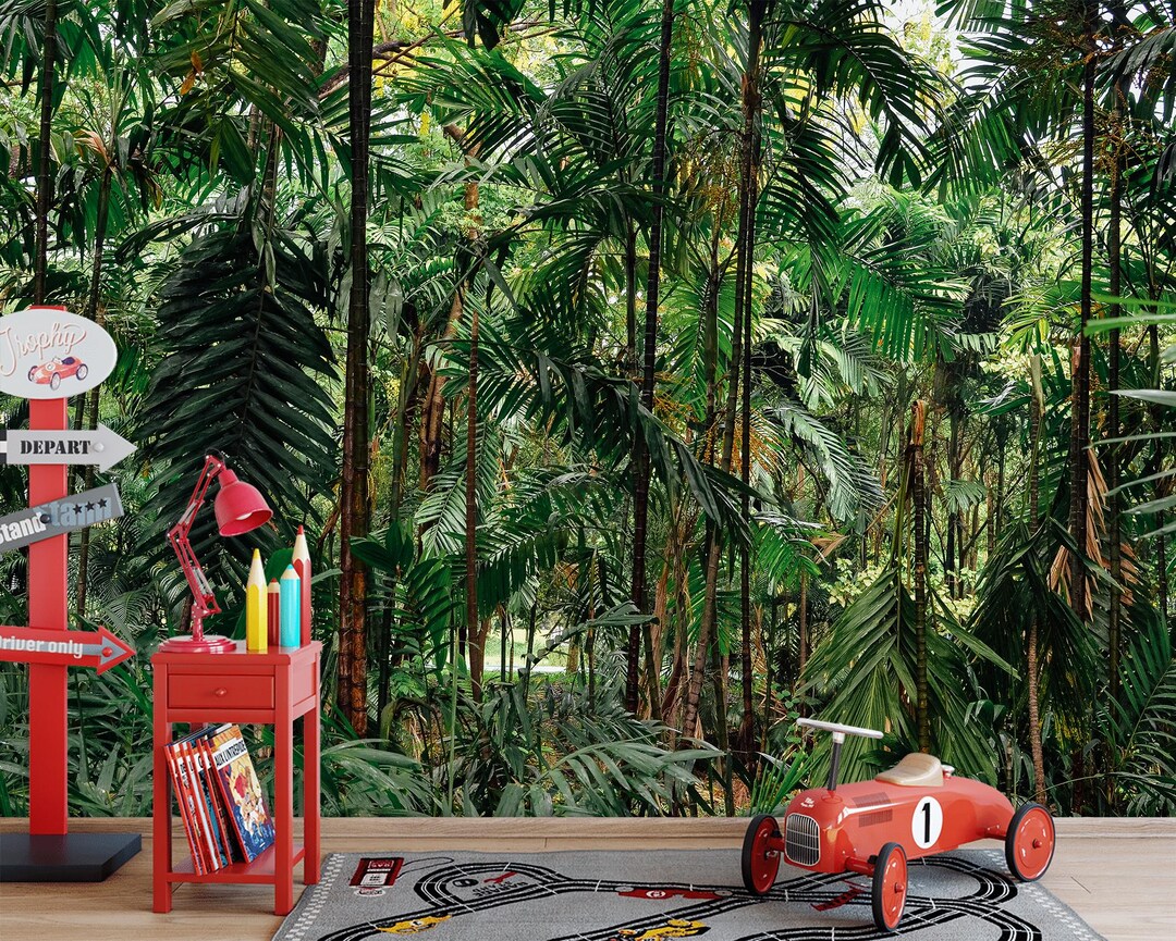 Tropical Jungle Wall Mural – Lush Green Rainforest Wallpaper With ...