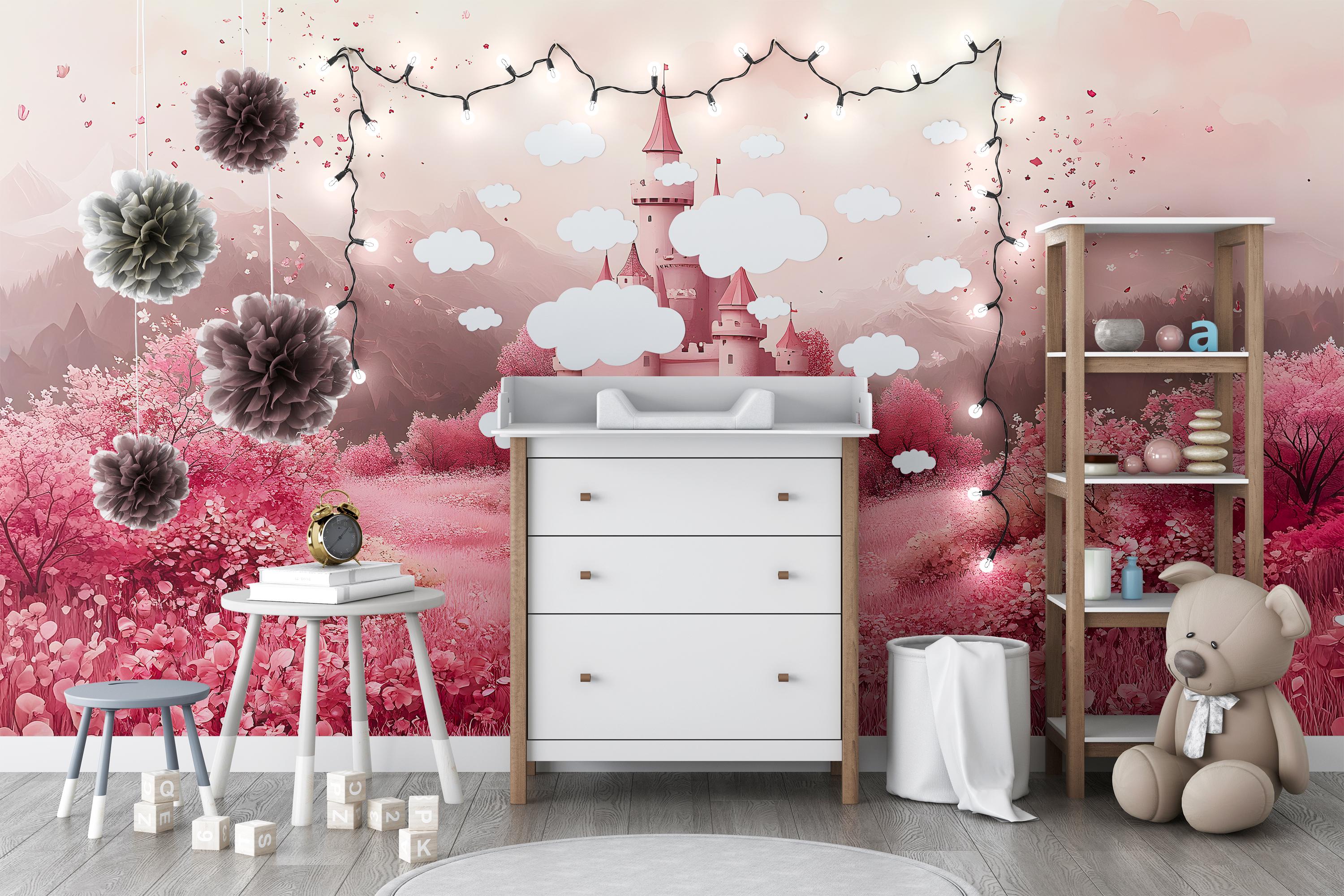 Pink Fairy Tale Castle Wallpaper Peel and Stick Wallpaper Removable ...