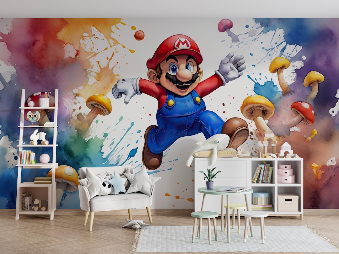 Super Mario Wall Mural Peel and Stick Wallpaper, Kids Gamer Room Decor ...