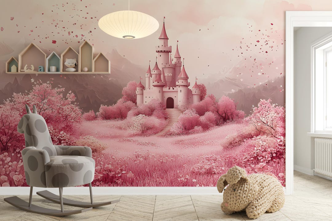 Pink Fairy Tale Castle Wallpaper Peel and Stick Wallpaper Removable ...