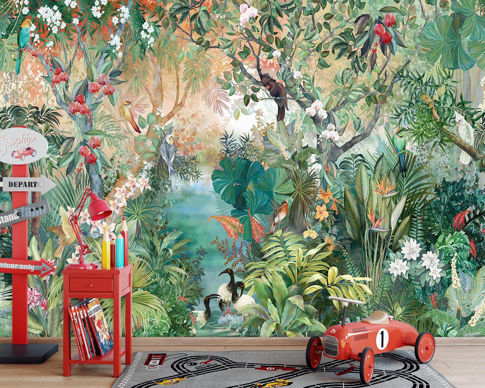 Tropical Jungle Wallpaper Mural, Peel and Stick, Exotic Birds - Etsy