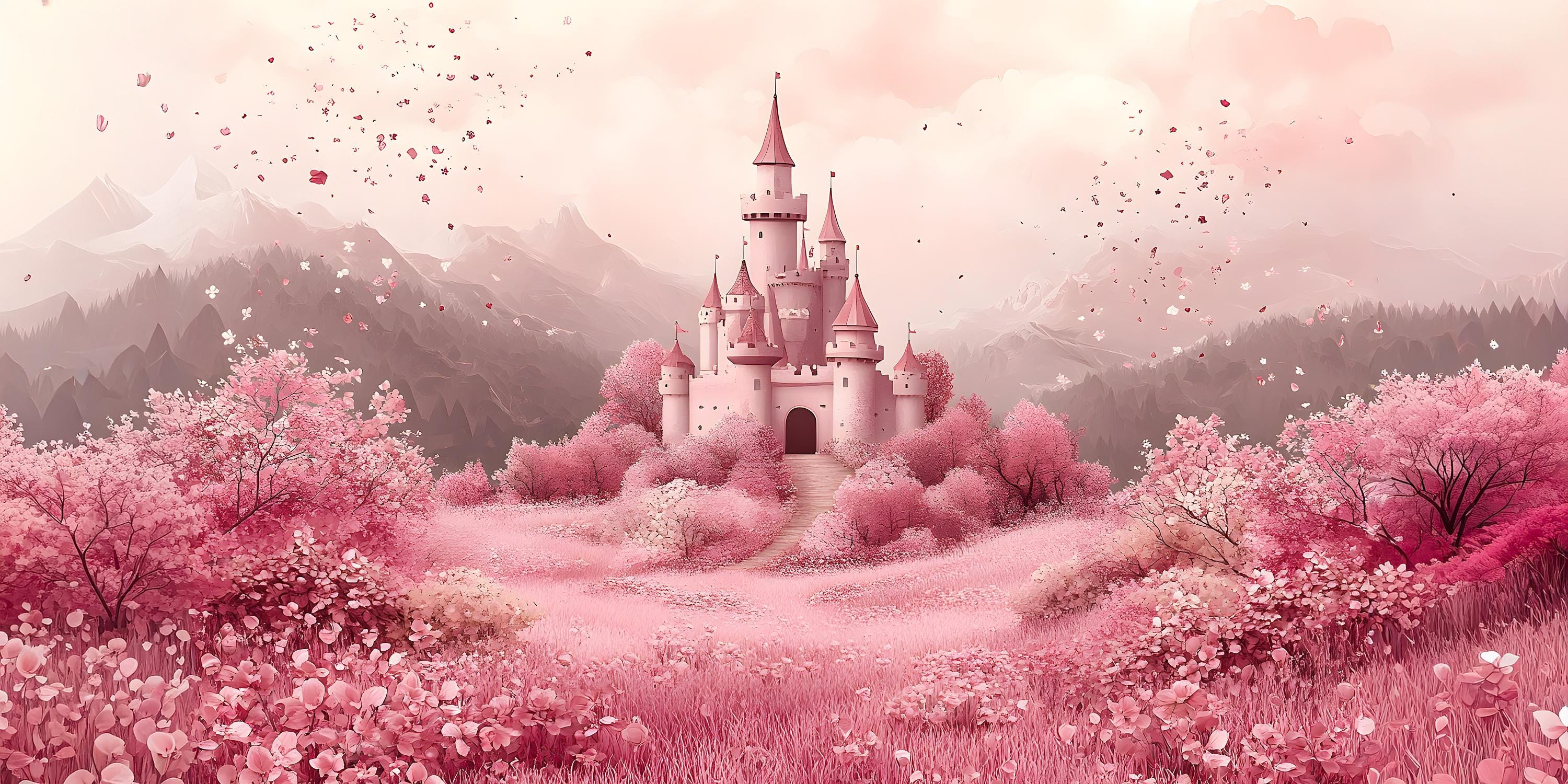 Pink Fairy Tale Castle Wallpaper Peel and Stick Wallpaper Removable ...