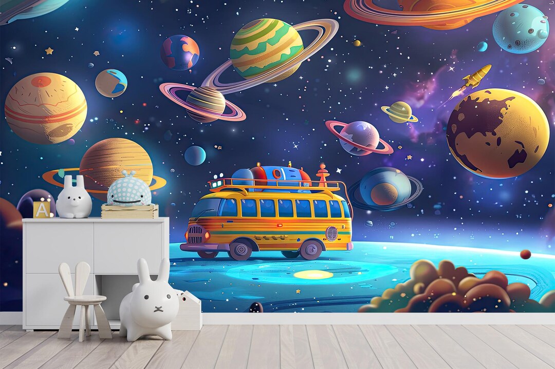 Peel and Stick Kids Space Wallpaper Mural, Solar System Planets Wall ...