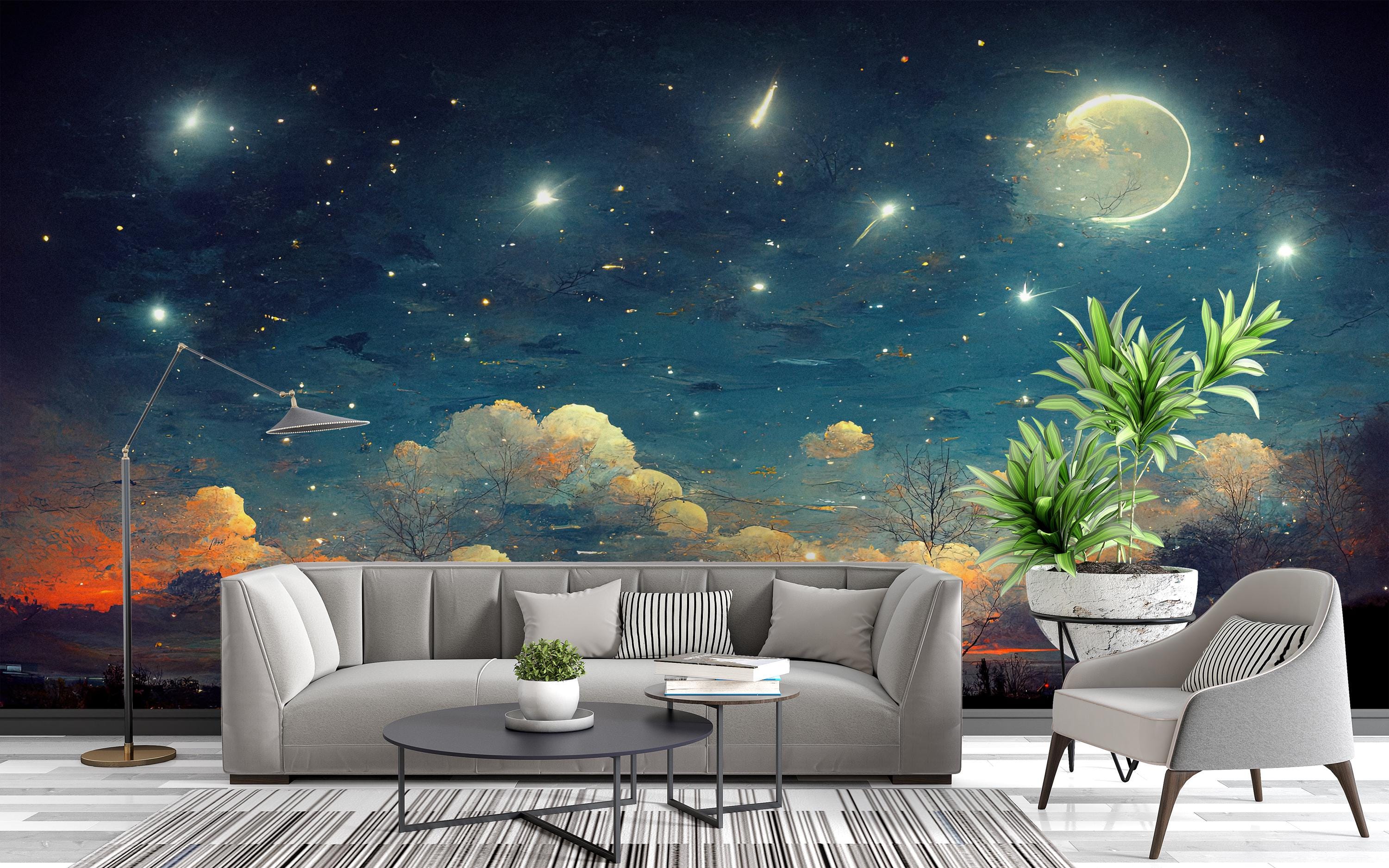 Starry Night Sky Peel and Stick Wallpaper, Celestial Galaxy Wall Mural ...