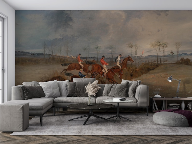 Vintage Horse Racing Peel and Stick Wallpaper – Equestrian Wall Mural ...