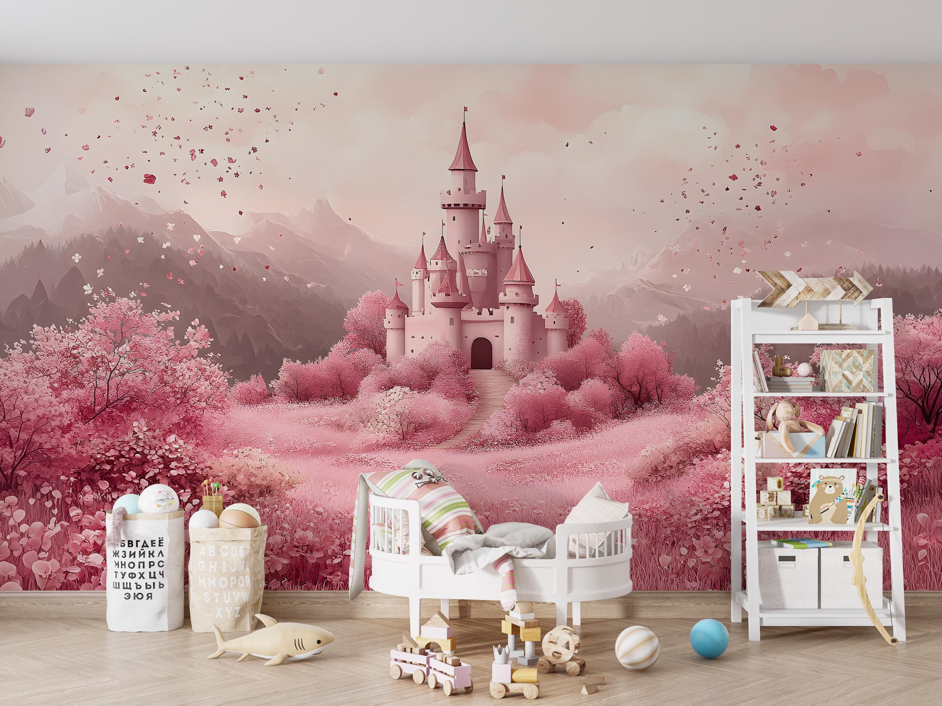 Pink Fairy Tale Castle Wallpaper Peel and Stick Wallpaper Removable ...