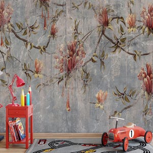 トロピカルフローラルの剥がして貼れる壁紙壁画、カスタムサイズ