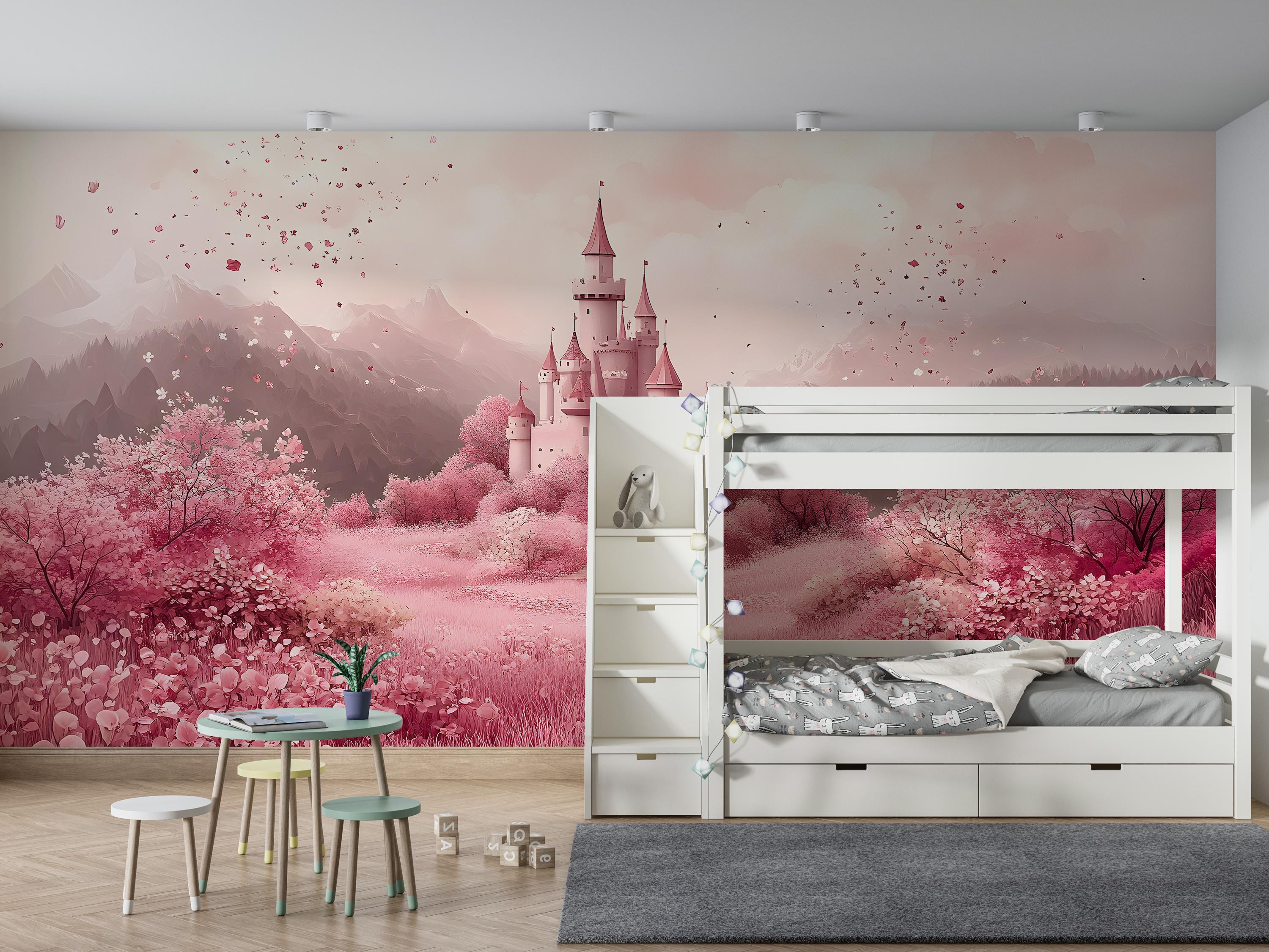 Pink Fairy Tale Castle Wallpaper Peel and Stick Wallpaper Removable ...