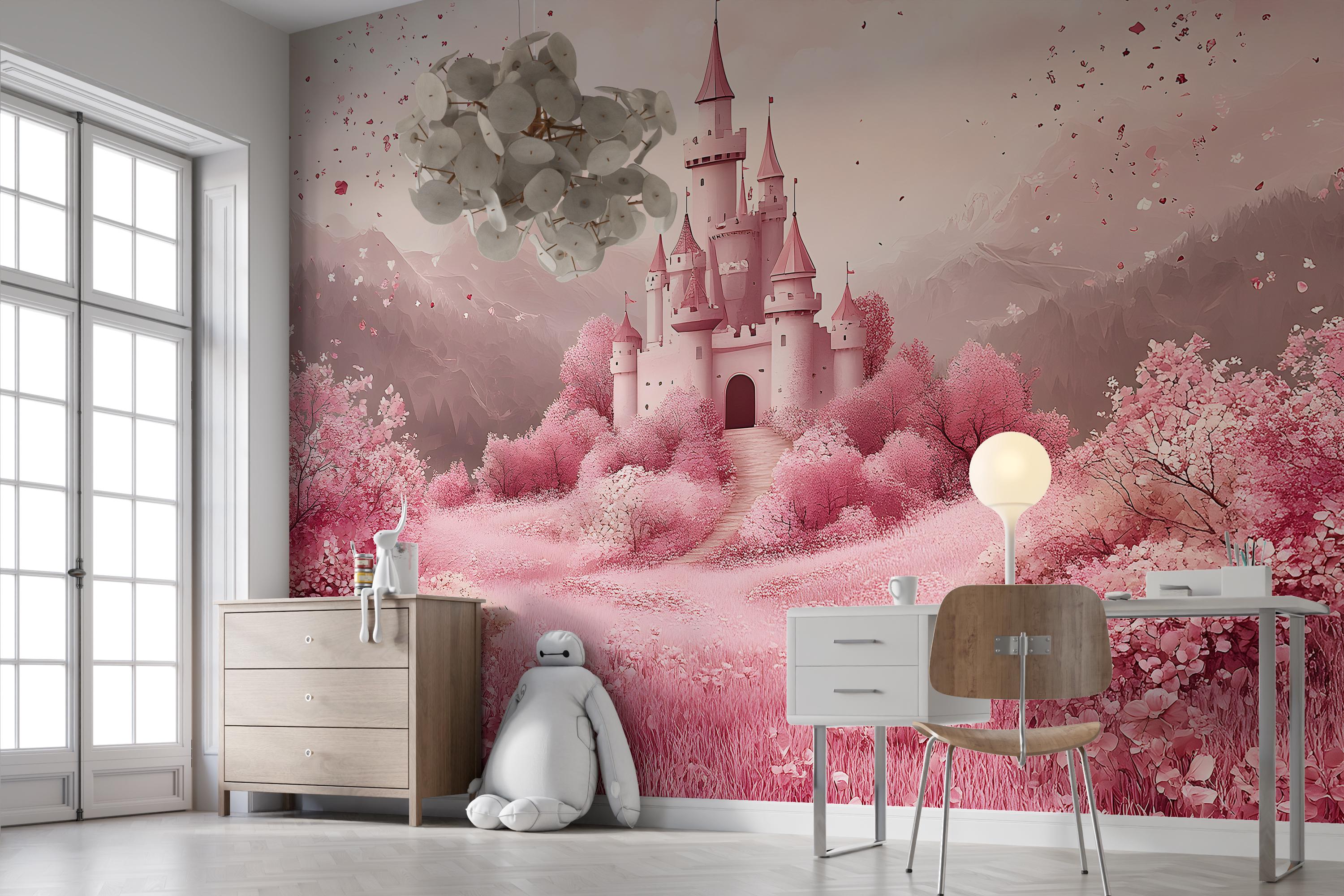 Pink Fairy Tale Castle Wallpaper Peel and Stick Wallpaper Removable ...