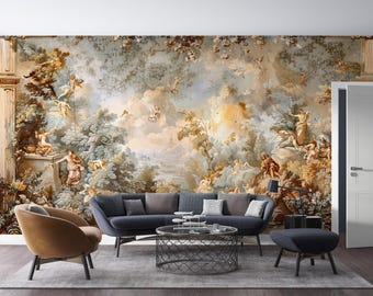 Baroque Mythology Landscape Wallpaper Peel and Stick Wallpaper Vintage Angel Fresco Wall Mural Classical Art Removable Custom Size