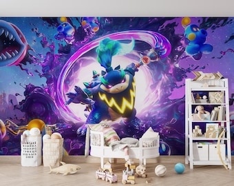 Mario Galaxy Monster Peel and Stick Wallpaper, Kids Wall Mural, Boys Game Room Decor, Removable Custom Size Playroom Wallpaper