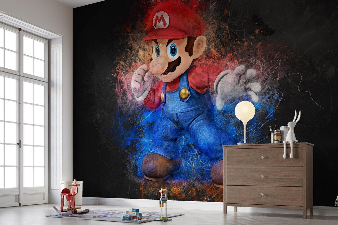 Super Mario Retro Game Hero Wall Mural Peel and Stick Wallpaper, Kids ...