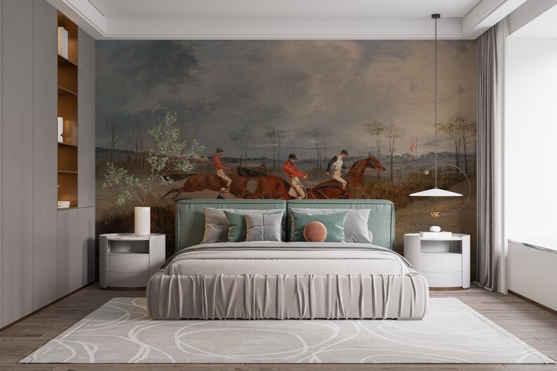 Vintage Horse Racing Peel and Stick Wallpaper – Equestrian Wall Mural ...
