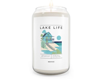 Vela vintage Lake Life Soy con mecha de algodón de 13,75 oz en jarrón de vidrio reutilizable