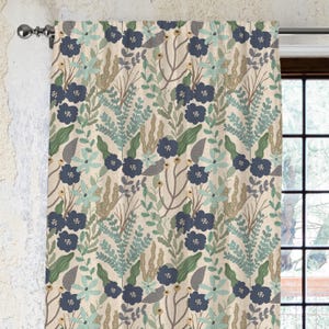 Rideau à fleurs vintage en lin, rideaux en coton à imprimé botanique, panneau de fenêtre de ferme naturel, rideau de style campagnard rustique