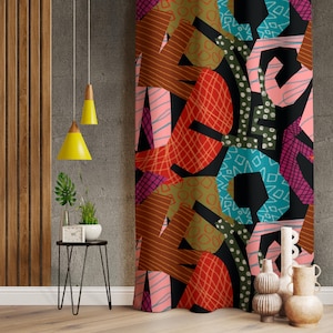 Maximalist Style Abstract Drapes With Vivid Colour Tones, Abstract Curtains Living, Modern Style Colorful Abstract Drapes, Modern Art Drape