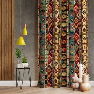 Southwestern Decorative Curtains, Native Pattern, Multicolor Drapes (Custom Fit)