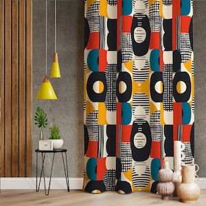Abstract Art Patterned Modern Style Curtains, Colorful Curtains For Modern Home, Vibrant Drape Panels, Colorful Decor Home Curtain