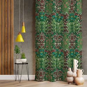 Groene bloemengordijnen in vintagestijl: botanische woonkamergordijnen