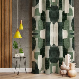 Decorative Curtains: Green Abstract Pattern (Living Room, Custom Sizes)