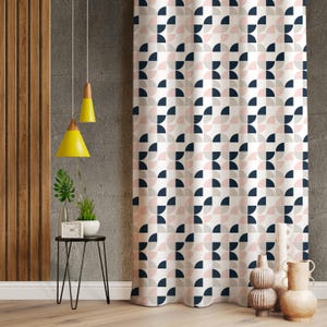 Scandi Patterned Mid-Century Style Window Treatments, Scandinavian Decor Home Window Curtains, Flat Shapes Patterned Decorative Curtains