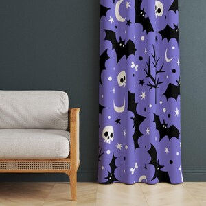 Gordijnen met vleermuispatroon: gotisch heksenthema, spookachtig halloweendecor