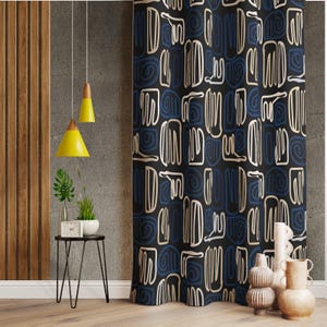 Mid Century Modern Patterned Home Curtains, Minimal Style Curtain, Scandi Style Minimalist Living Room Curtains, Bedroom Room Drape