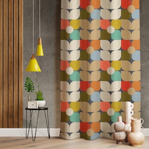 Butterfly Patterned Mid Century Modern Style Living Room Curtains, Colorful Curtains Scandi Decor Home, Minimalist Drapes, Nordic Home Decor