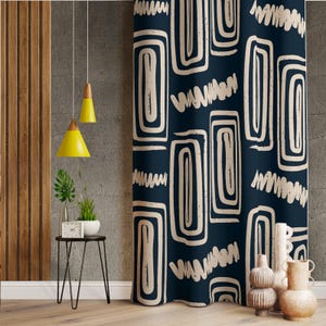 Retro Style Curtains, Abstract Retro Curtains, Mid Century Modern Curtain For Living Room, Nordic Patterned Drapes For Dining Room