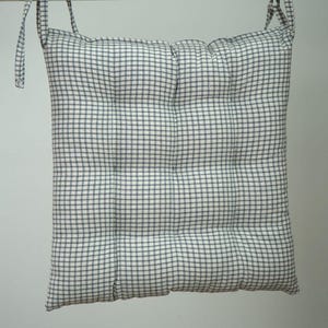 Natural Linen Seat Cushion with Ties, Stripped Cotton Chair Pad, Soft Chair Pillow, Housewarming Gift, New Home Decor