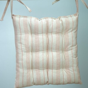 Linen Chair Cushion, Cotton Seat Pad, Puffy Cushion with Ties, Comfortable Seat Pad, Home Decor