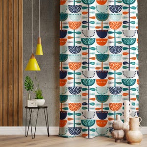 Scandinavian Window Treatments, Abstract Curtains For Scandi Decor Home, Nordic Style Drapes, Nordic Home Decor, Retro Window