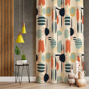Mid Century Modern Style Living Room Curtains, Colorful Curtains For Scandi Decor Home, Minimalist Drapes, Nordic Home Decor, Retro Window