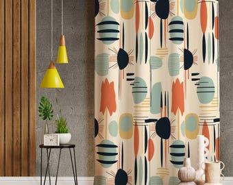 Mid Century Modern Style Living Room Curtains, Colorful Curtains For Scandi Decor Home, Minimalist Drapes, Nordic Home Decor, Retro Window
