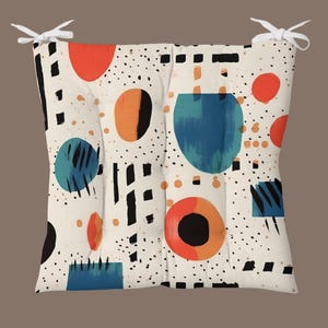 Abstract Patterned Outdoor and Indoor Chair Cushions, Chair Cushions With Ties, Seat Pads For Outdoor, Square Chair Cushion