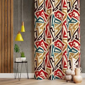 Colorful Modern Art Curtains, Geometric Style Colourful Curtains, Abstract Decor Drapes, Abstract Patterned Home Drapes, Vibrant Drape Panel