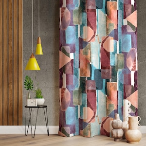 Soft Pastel Style Modern Art Window Curtains, Multicolored Art Decor Curtains, Abstract Arts For Home, Modern Colorful Abstract Drape