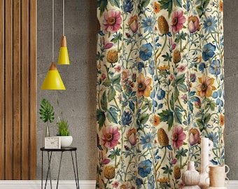 Vintage Curtains, Flower Drapes, Colorful Flower Patterned Vintage Style Living Room Curtains, Flower Pattern Home Curtain For Vintage Decor