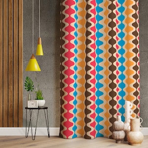 Retro Decor Curtain, Colored Retro Curtain, Retro Drapes For Colorfoul Decor, Dining Room Curtains Retro Style, Retro Home Drapes
