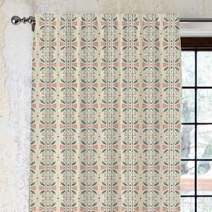 Cotton Drapes, Linen Curtain, Floral Living Room Curtain, Rustic Botanical Panel, Neutral Window Drapes