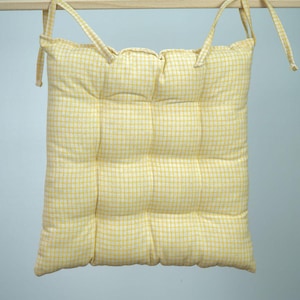 Yellow Linen Cushion, Cotton Chair Pad, Puffy Chair Pillow, Natural Seat Pad, Cozy Indoor Home Decor